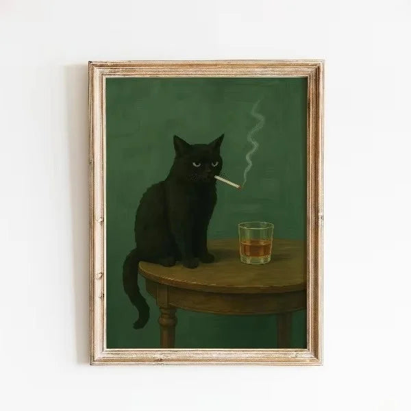 Peeping Black Cat Canvas Wall Art – Funny Minimalist Poster Canvas Wall Art Qst