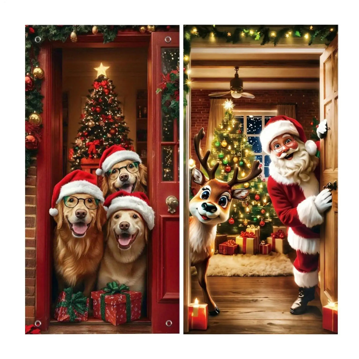Christmas Front Door Cover 2D Holiday Decoration Banner Holiday Door Decoration Qme