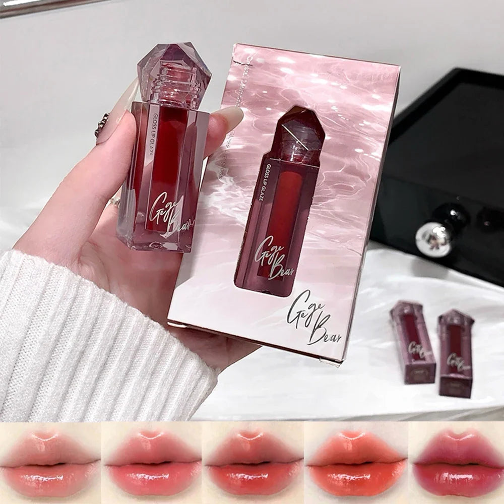 Gege Bear Mirror Lip Glaze – Shimmering Watery Gloss 6 Shades Shimmer Lip Gloss Qme