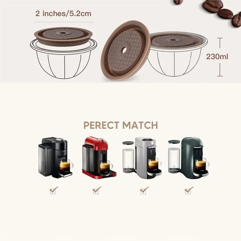 Reusable 230ml Vertuo Coffee Capsules – 5-Pack Refillable Pods Reusable Coffee Capsules Qst