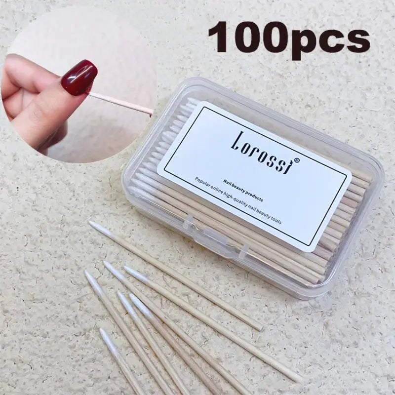 100Pcs Wood Cotton Swabs – Nail Polish Corrector Detail Sticks Nail Corrector Swabs Qst