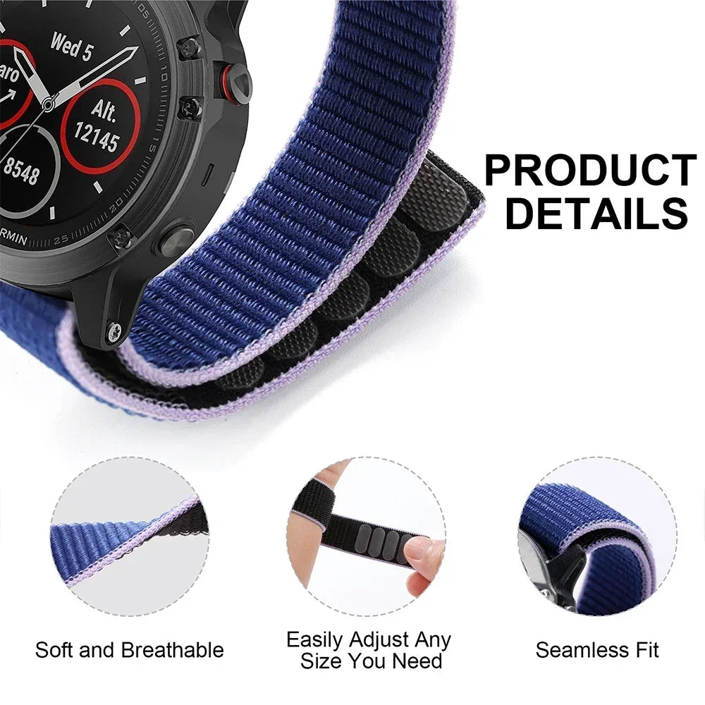 Nylon Hook Loop Watch Strap for Garmin Fenix 6 5 7 Epix 2 Nylon Watch Strap Qme