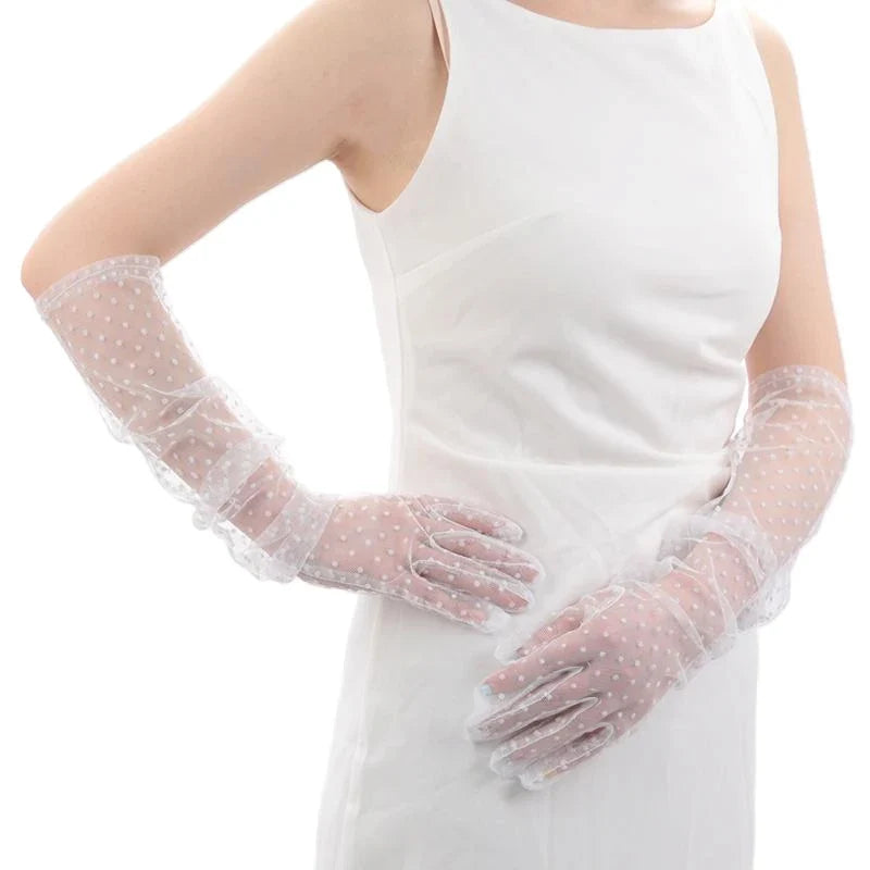 Women's Vintage Lace Tulle Gloves – Breathable Summer Driving Lace Fashion Gloves Qme A