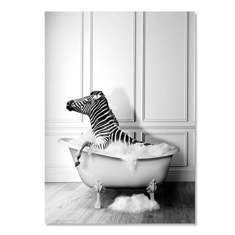 Nordic Animal Canvas Wall Art – Black & White Bathroom Poster Canvas Wall Art Qst