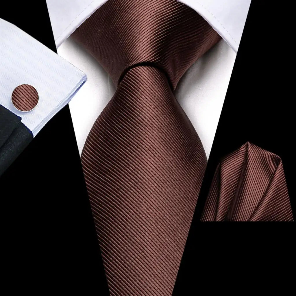 Hi-Tie Men's Silk Necktie Handkerchief & Cufflinks Set Silk Necktie Set Qme SN-3723