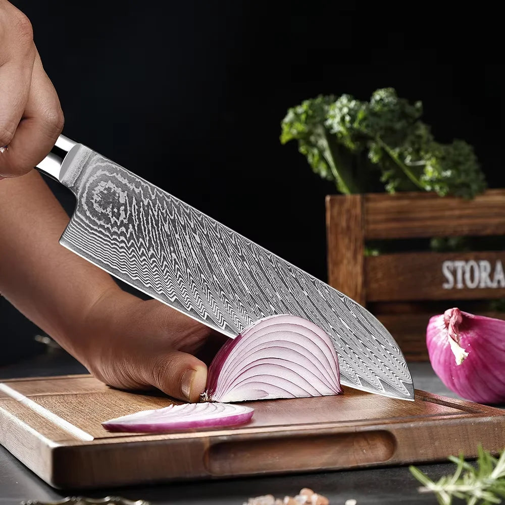 Damascus Steel Chef Knife Set – Sea Blue Resin Handle | Xituo Damascus Knife Set Qst