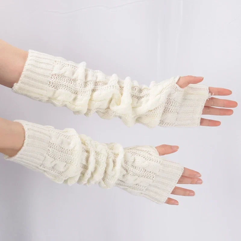 Women's Knitted Long Fingerless Arm Warmers – Winter Mittens Fingerless Arm Warmers Qme
