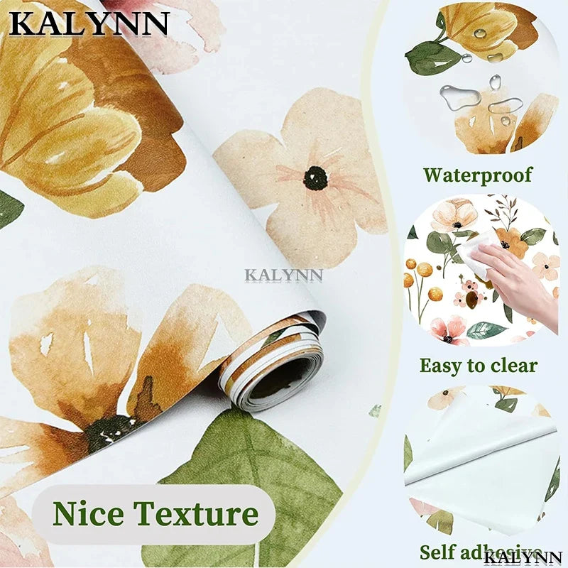 Boho Floral Peel & Stick Wallpaper Self-Adhesive Vinyl Peel & Stick Wallpaper Qme