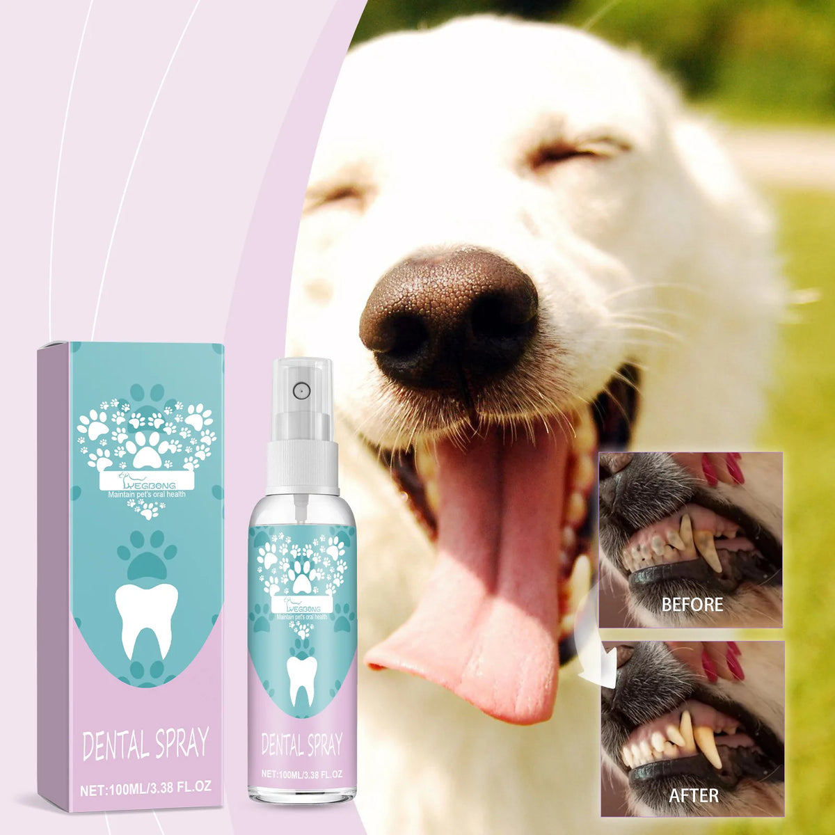 Yegbong Dog & Cat Dental Spray – Teeth Cleaning, Fresh Breath Pet Dental Spray Qst