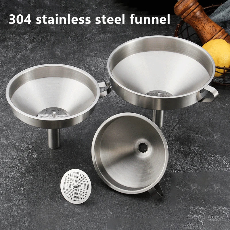 304 Stainless Steel Kitchen Funnel with Strainer – 10/12/14cm Kitchen Funnel Qst