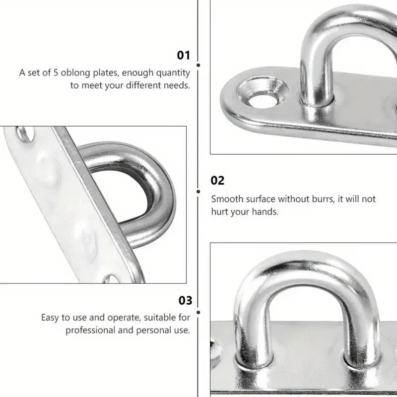 5-Piece Heavy-Duty Stainless Steel Eye Plate Hooks – Wall & Ceiling Mounting Eye Hooks Qme