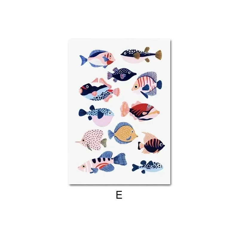 Nordic Ocean Sea Creatures Canvas Wall Art Poster | Home Decor Canvas Wall Art Qst P2 20x30cm Unframed