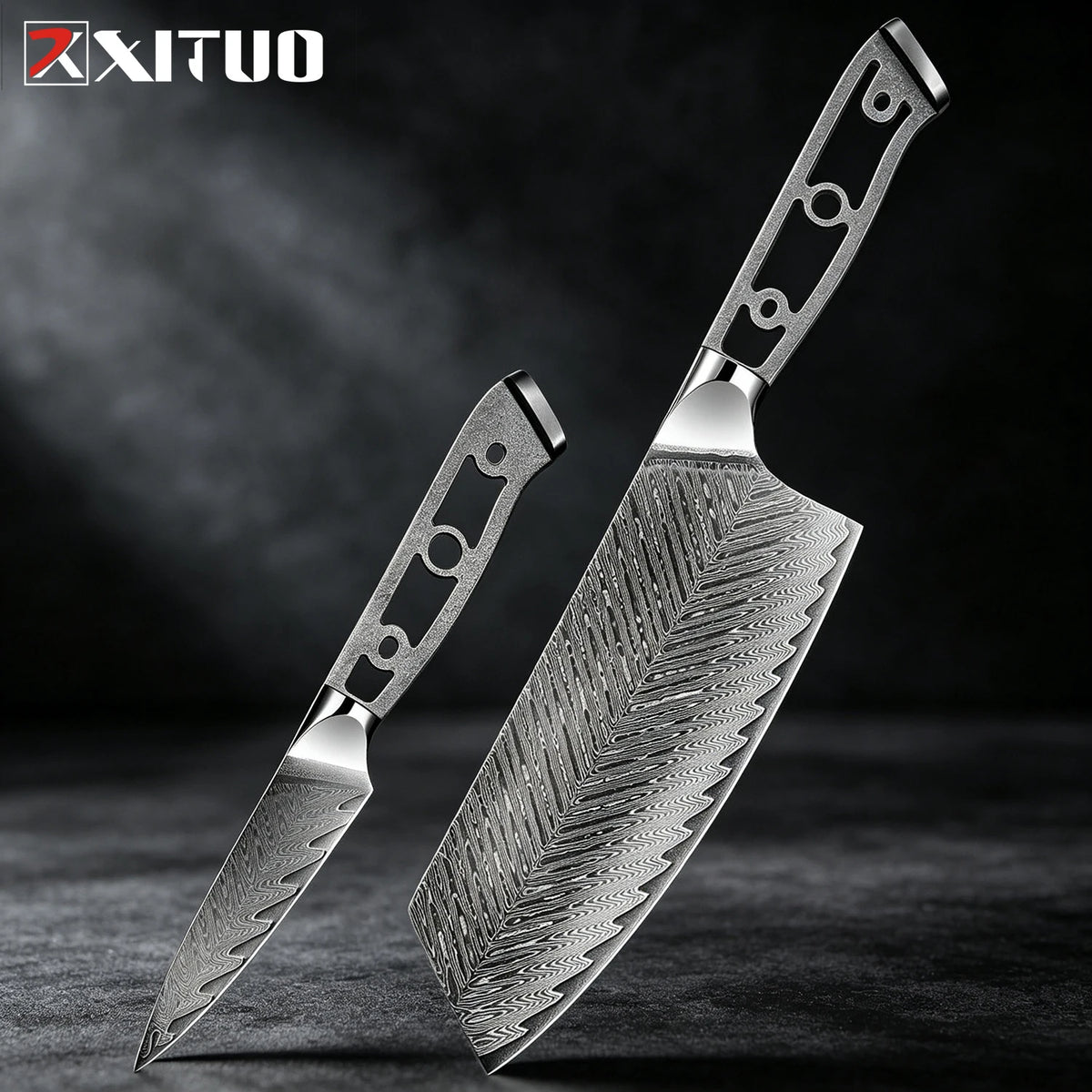 XITUO Damascus Steel DIY Knife Blank Set 1–6 Piece Kit Damascus Knife Blank Set Qst 2PCS Knife B