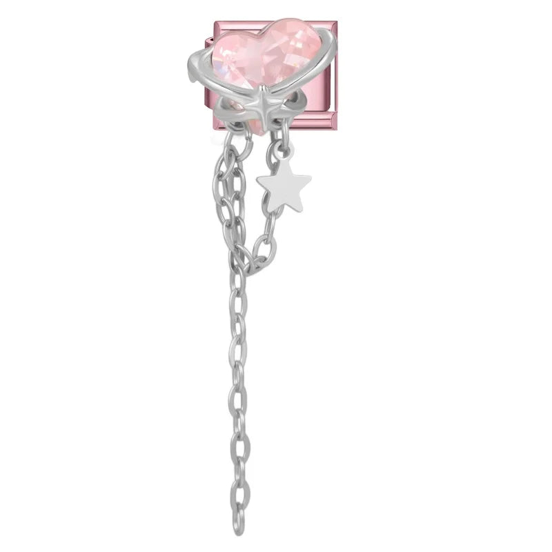 Zircon Bow & Star Italian Charm Links | Stainless Steel DIY