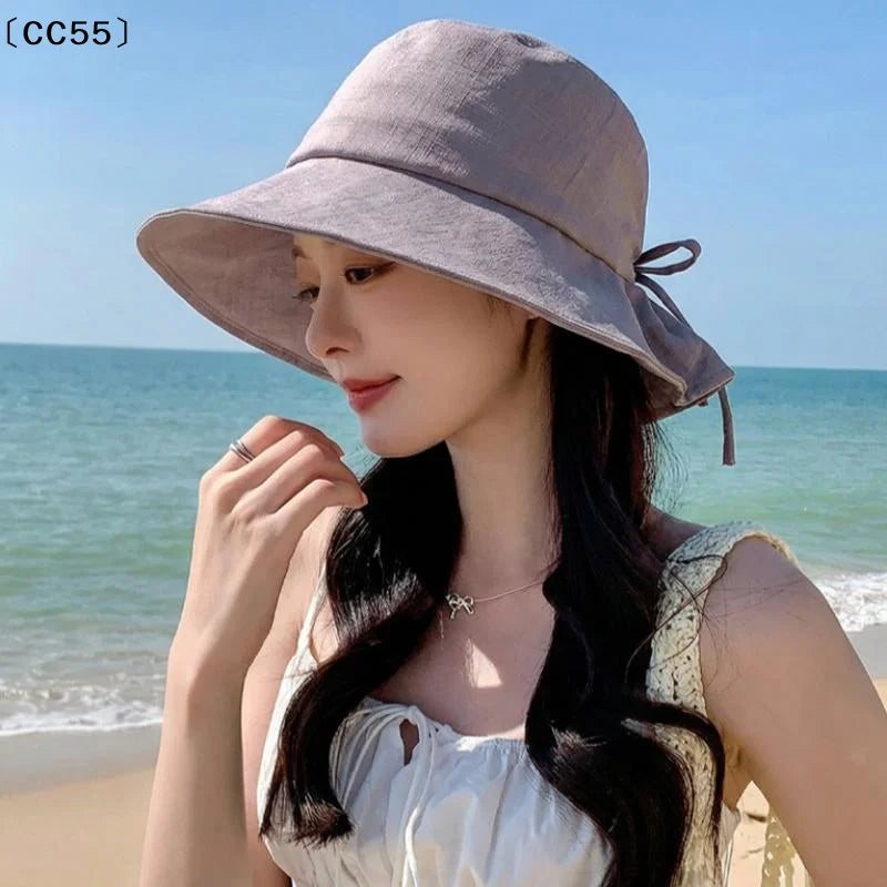 Women's Wide-Brim Foldable Sun Hat with Bow | Beach Travel Wide Brim Sun Hat Qst