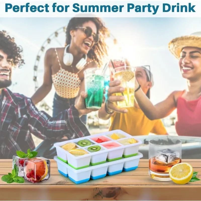 8-Grid Silicone Ice Cube Tray with Lid – Large Square Easy Release Silicone Ice Cube Tray Qme