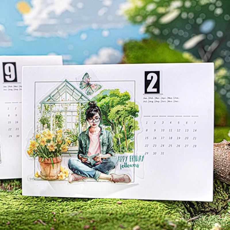 Green Garden Girl Sticker Pack – 25 Sheets | Scrapbook & Journal Decorative Sticker Pack Qme