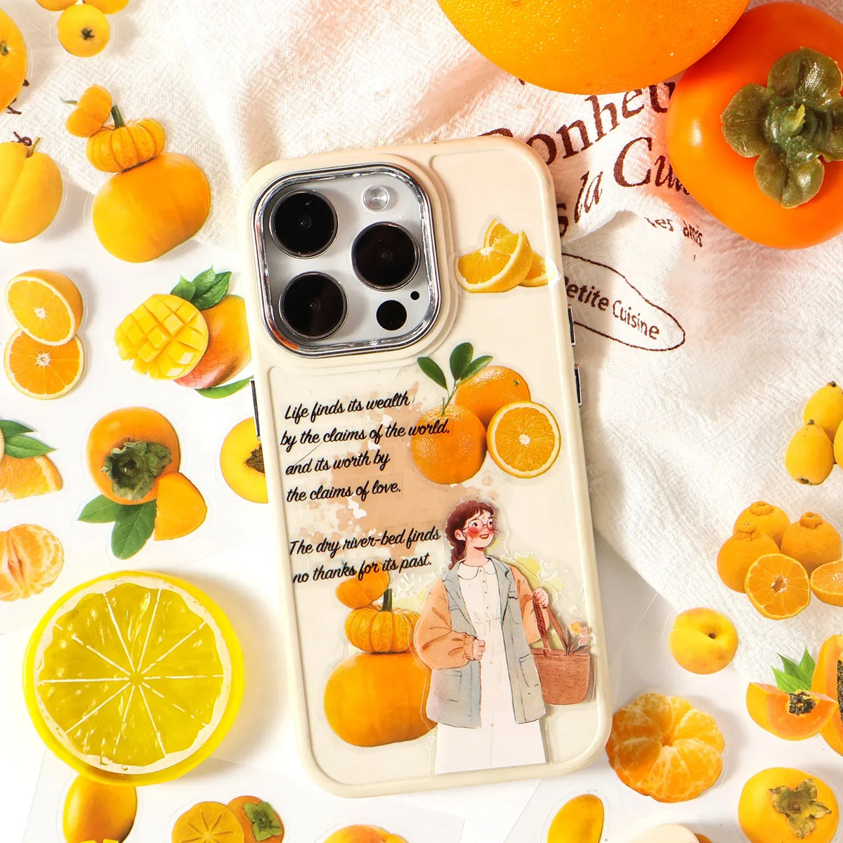 Fruit Die Cut Adhesive Stickers – Orange & Strawberry, 4 Pcs Die Cut Stickers Qme