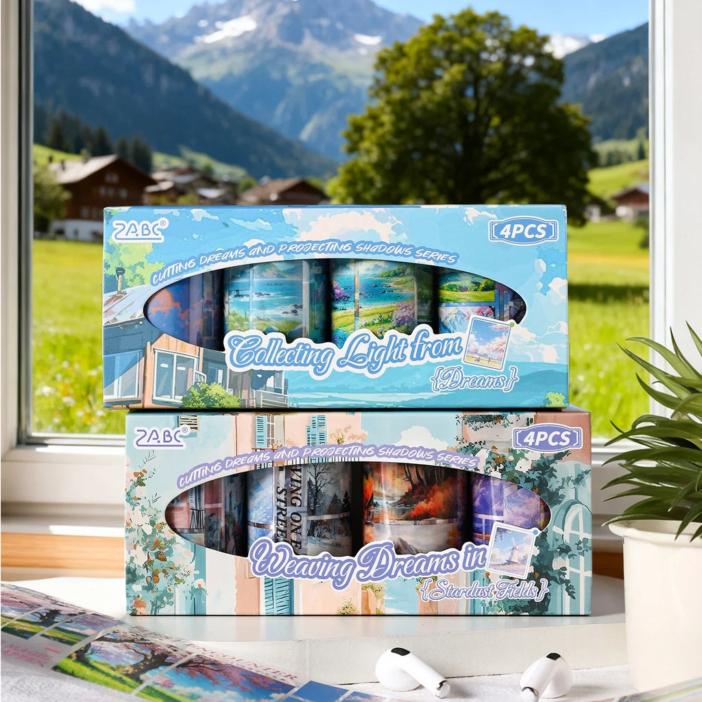 4-Roll PET Washi Tape Set – Flower & Botanical Scenery Designs Decorative Craft Tape Qme