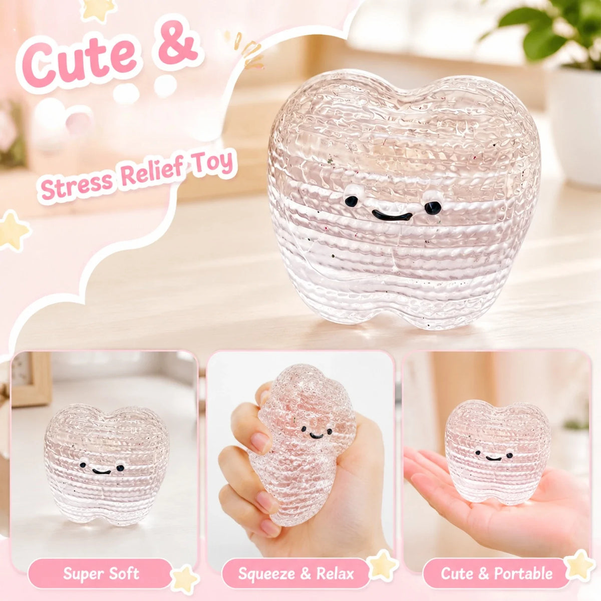 Teeth Shape Sensory Slow Rising Squeeze Ball – Kids & Adults Novelty Squeeze Toy Qme White One Size