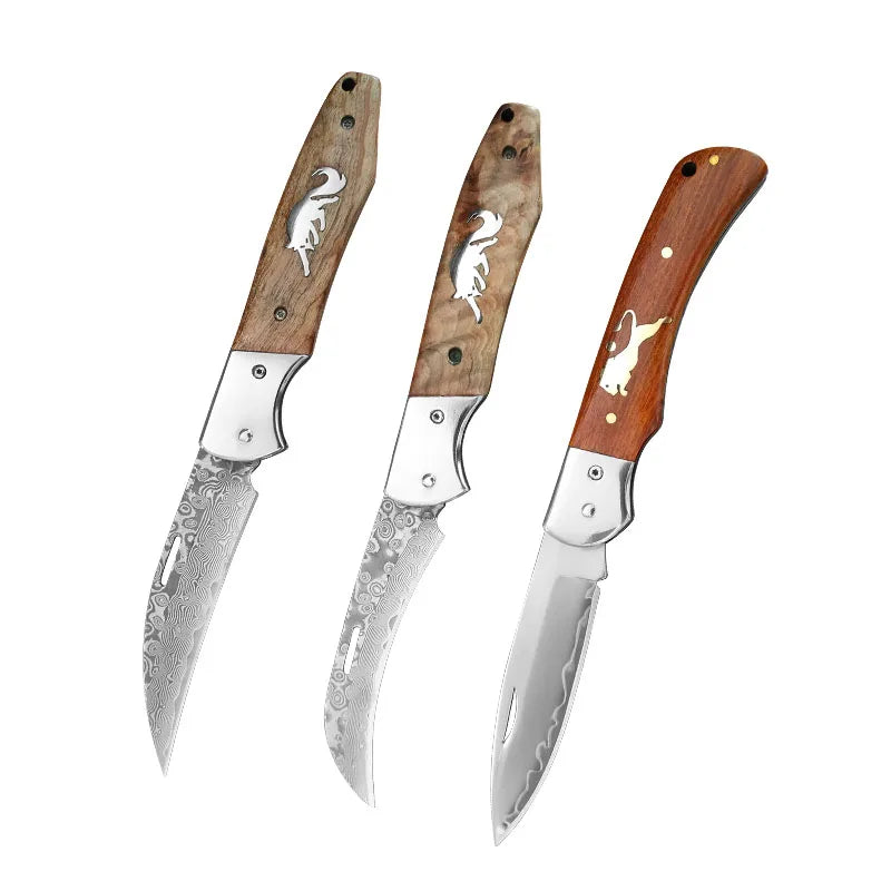 VG10 Damascus Steel Folding Paring Knife – Wood Handle
