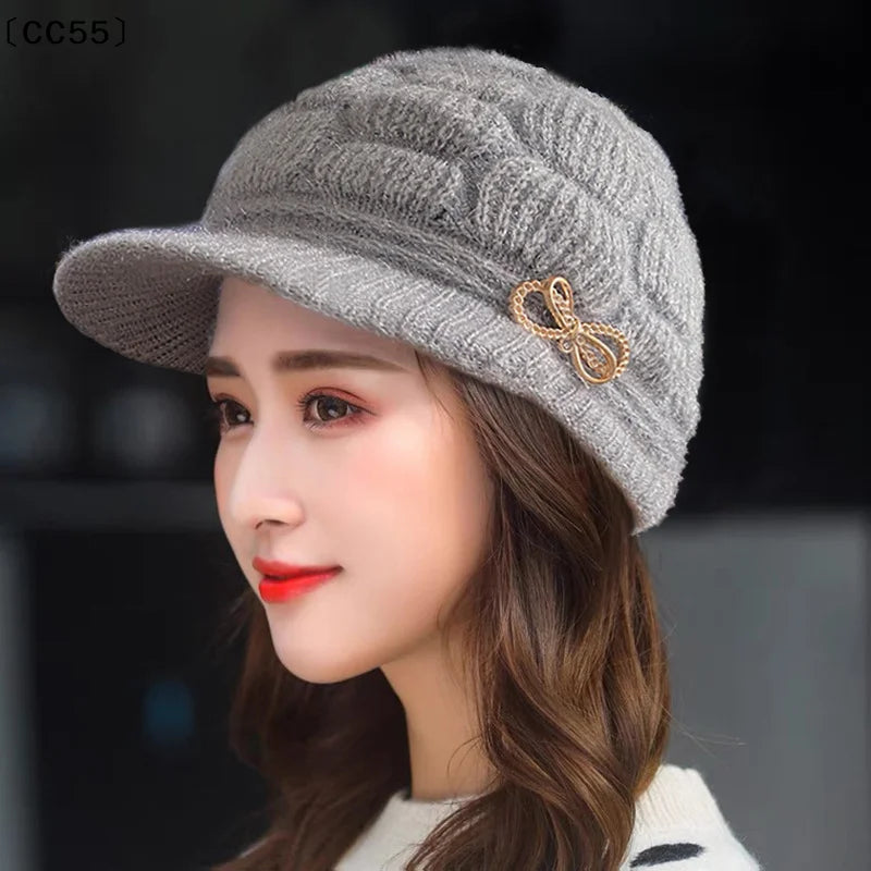 Women's Fleece-Lined Winter Knit Hat – Warm Plush Cap Winter Knit Hat Qst