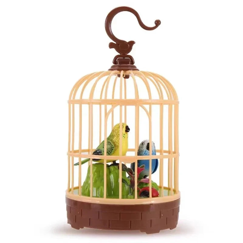 Voice-Activated Singing Bird Cage Toy – Chirping Parrot Novelty Bird Toy Qme YellowBlue