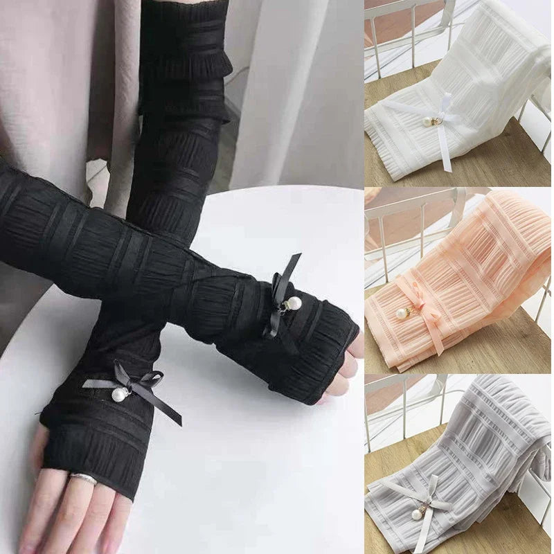 Women's Long Fingerless Arm Warmers – UV Sun Protection Gloves Fingerless Arm Warmers Qme
