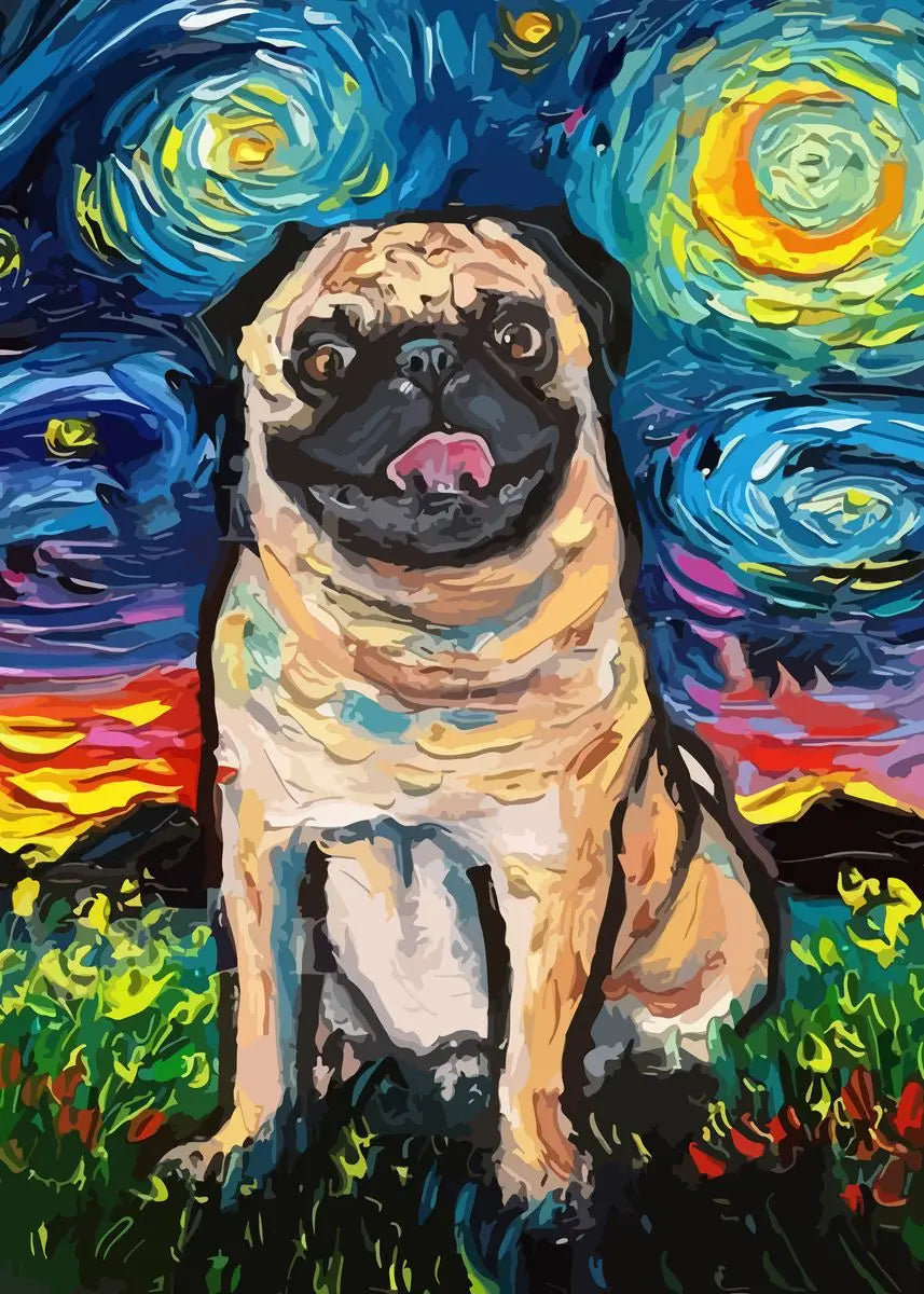 Van Gogh Starry Night Dog Canvas Print | German Shepherd Wall Art Canvas Wall Art Qst T 60X90cm No Framed