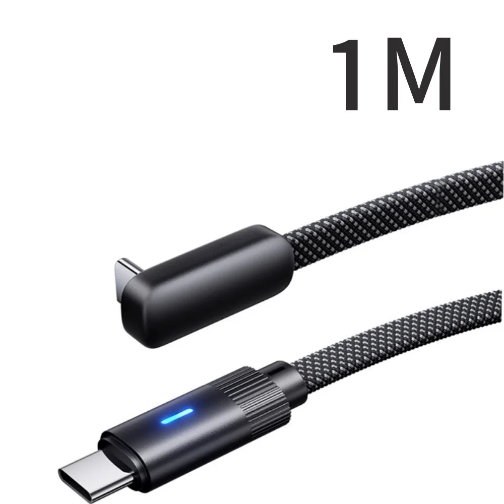 100W USB-C to USB-C 90° Braided Fast Charging Cable 6A PD USB-C Charging Cable Qme Black 1M