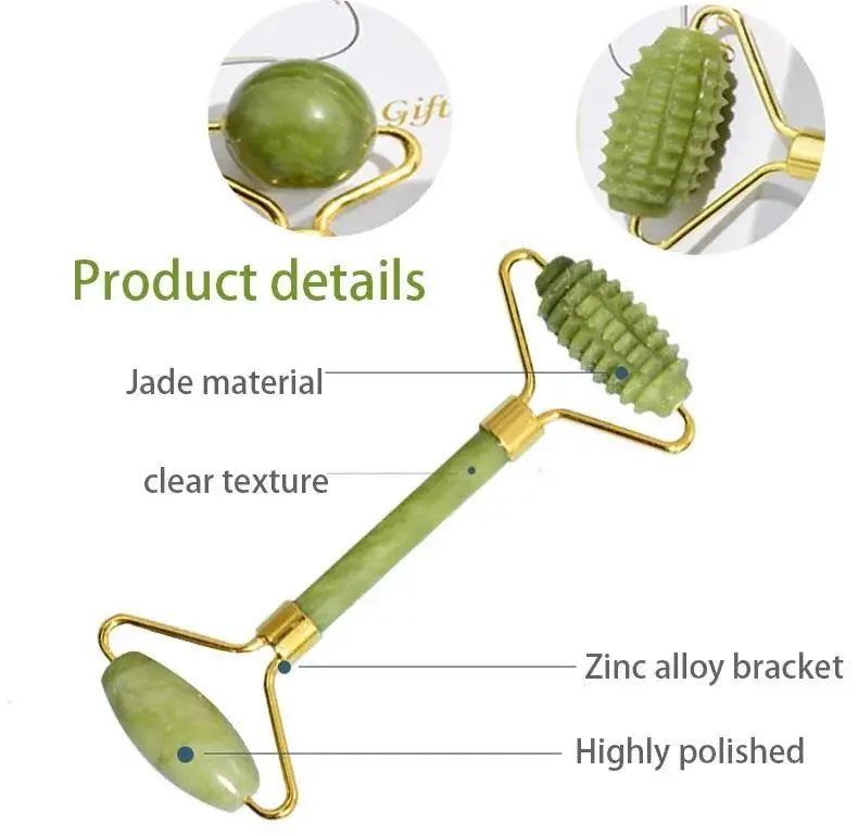 Natural Jade Roller & Gua Sha Stone Face Body Massager Jade Massage Tool Qme