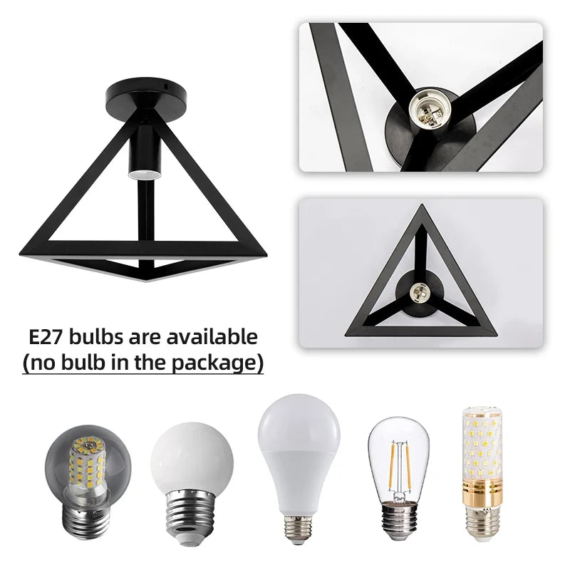 E27 Vintage Industrial Black Semi Flush Ceiling Light Fixture Ceiling Light Fixture Qme