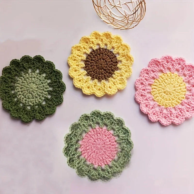 Crochet Flower Coasters – Table Protection & Home Decor Decorative Coasters Qme