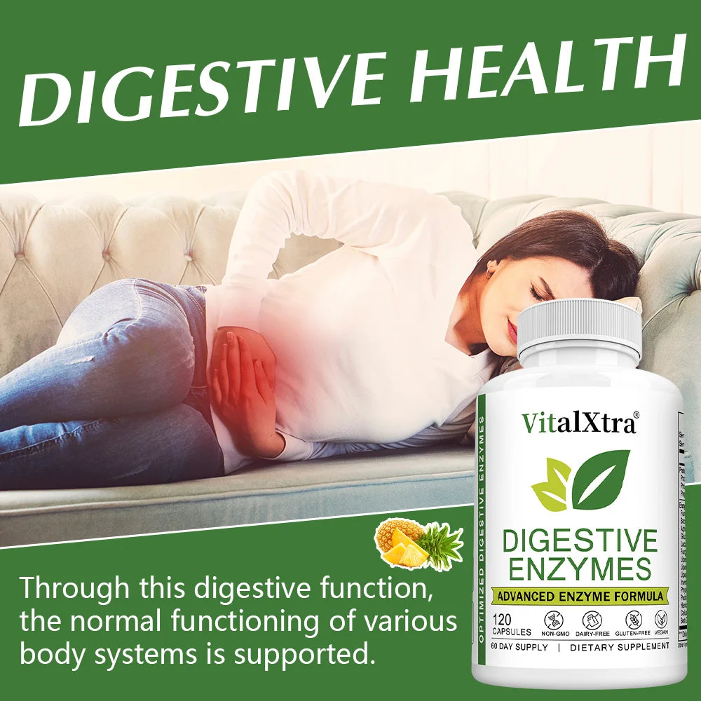 VitalXtra 18-Enzyme Digestive Supplement | Gut Health Capsules Digestive Enzyme Supplement Qst