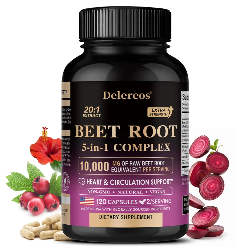 Organic Beetroot Extract Capsules 500mg | Energy & Heart Wellness Herbal Supplement Qst