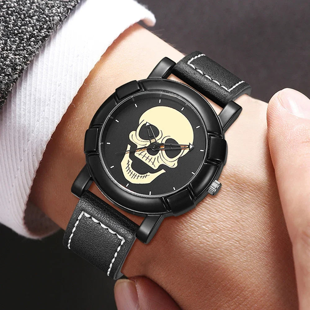 Men's Halloween Quartz Watch & Jewelry Set – Round Dial Quartz Watch Set Qme