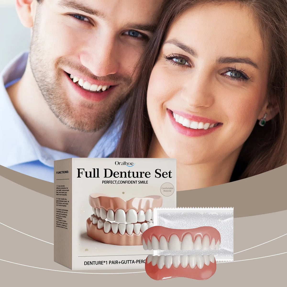 Oralhoe Adjustable Dental Veneer Kit – Upper & Lower Denture Set Dental Veneer Kit Qst
