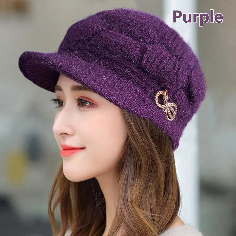 Women's Fleece-Lined Winter Knit Hat – Warm Plush Cap Winter Knit Hat Qst Purple