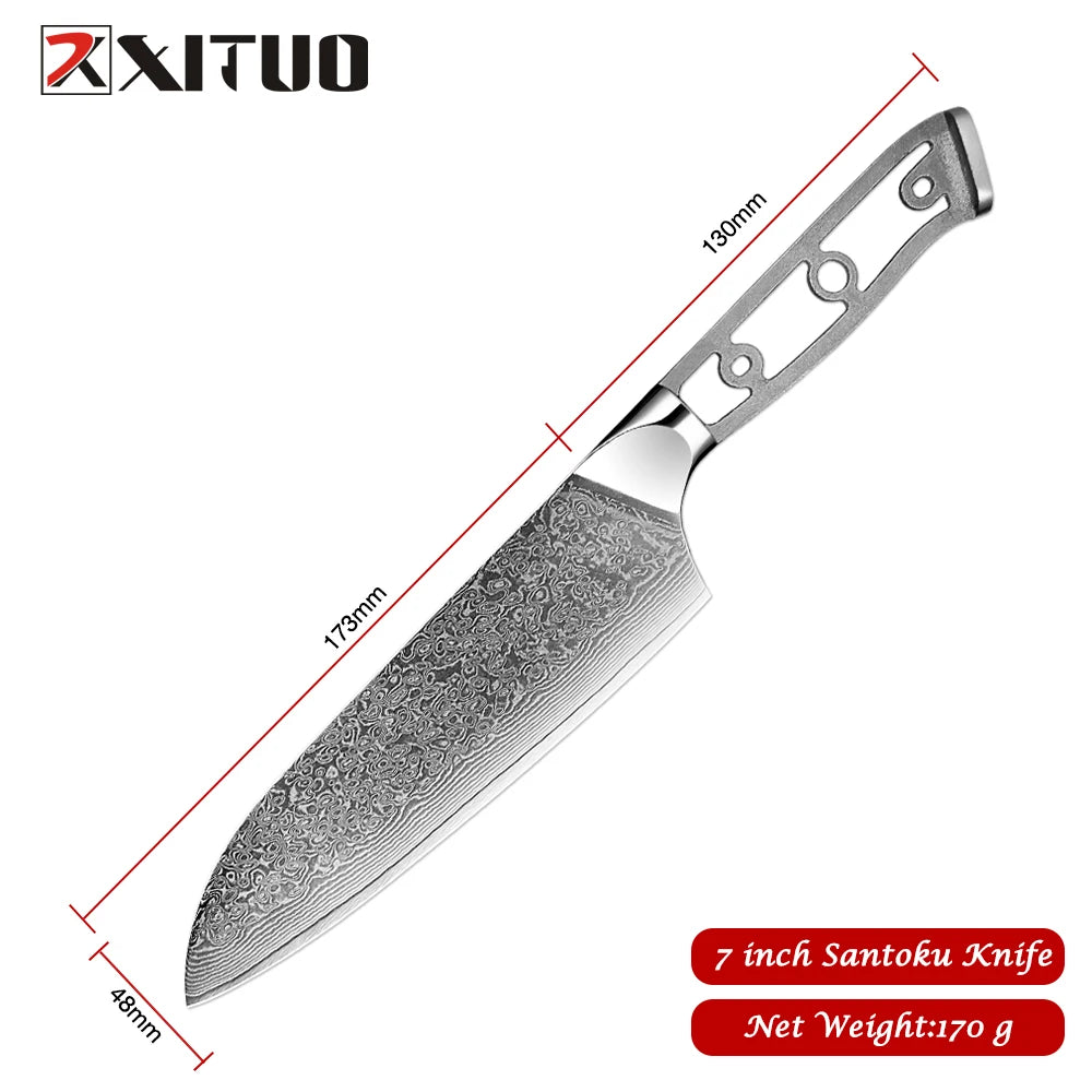 Xituo Damascus Steel Kitchen Knife Set – 67-Layer, 1–6 PCS Kitchen Knife Set Qst Santoku Knife