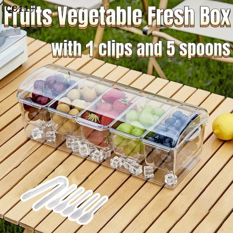 5-Compartment Chilled Condiment Server with Clear Acrylic Lid Chilled Serving Tray Qme