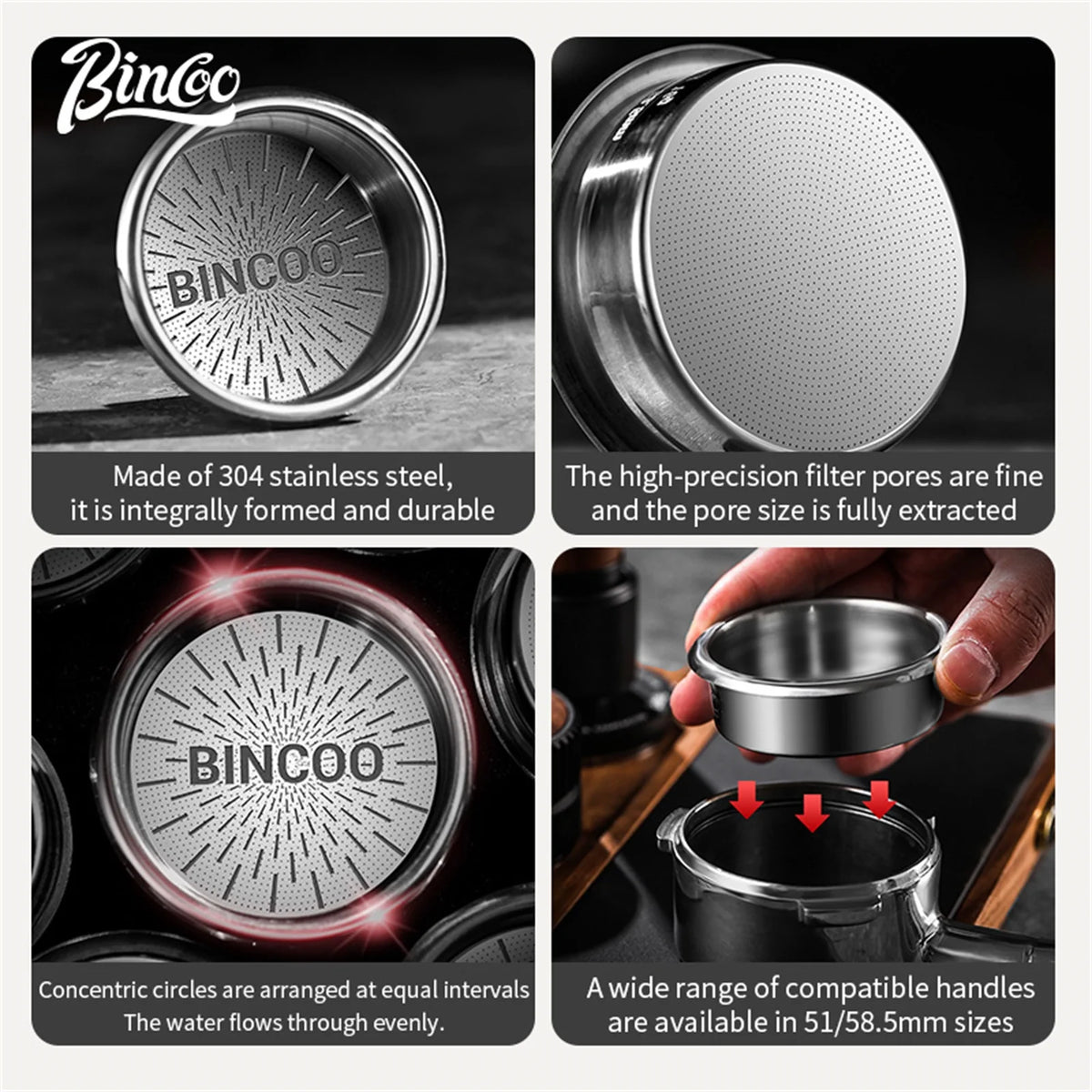 Bincoo Precision Espresso Coffee Basket 51–58.5mm Portafilter Espresso Filter Basket Qst