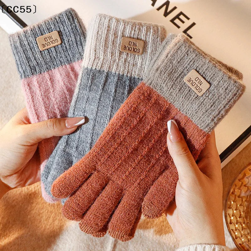 Women's Thick Plush Knitted Touchscreen Winter Gloves Winter Knitted Gloves Qst