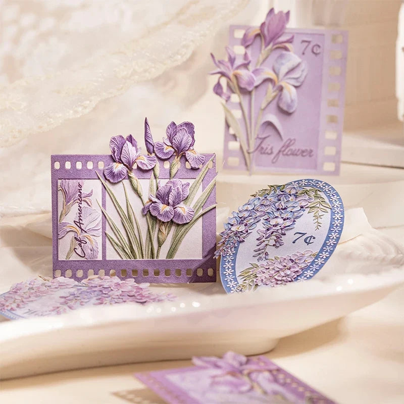 Vintage Floral Stamp Border Stickers – Junk Journal Collage Decorative Craft Stickers Qme