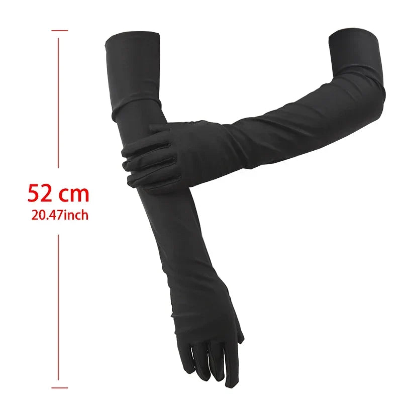 Women's Long Opera Gloves Elbow Length – Black, White & Red Opera Long Gloves Qme