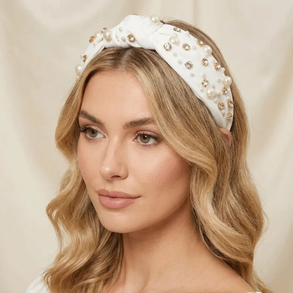 Rhinestone Pearl Wide Headband Hair Hoop – 12 Colors Pearl Rhinestone Headband Qme