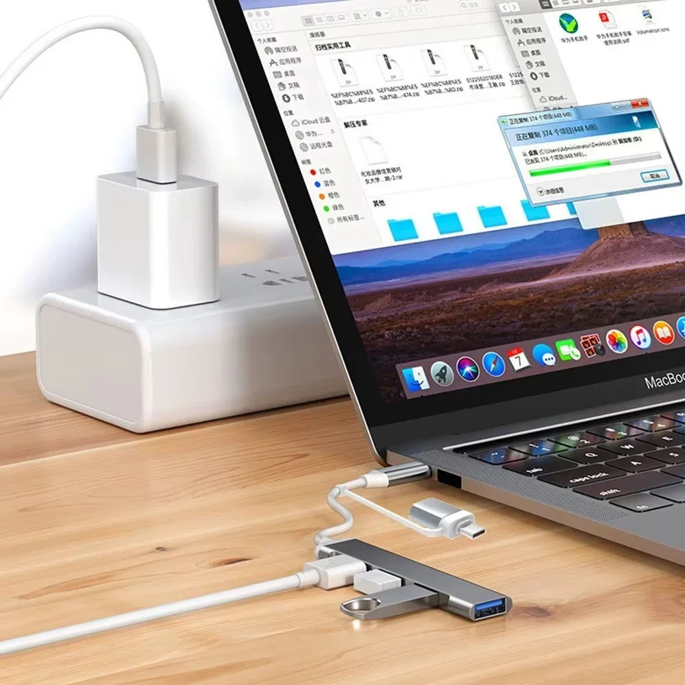 USB-C Hub 4-Port USB 3.0 Multiport Expander & Splitter USB Hub Qme