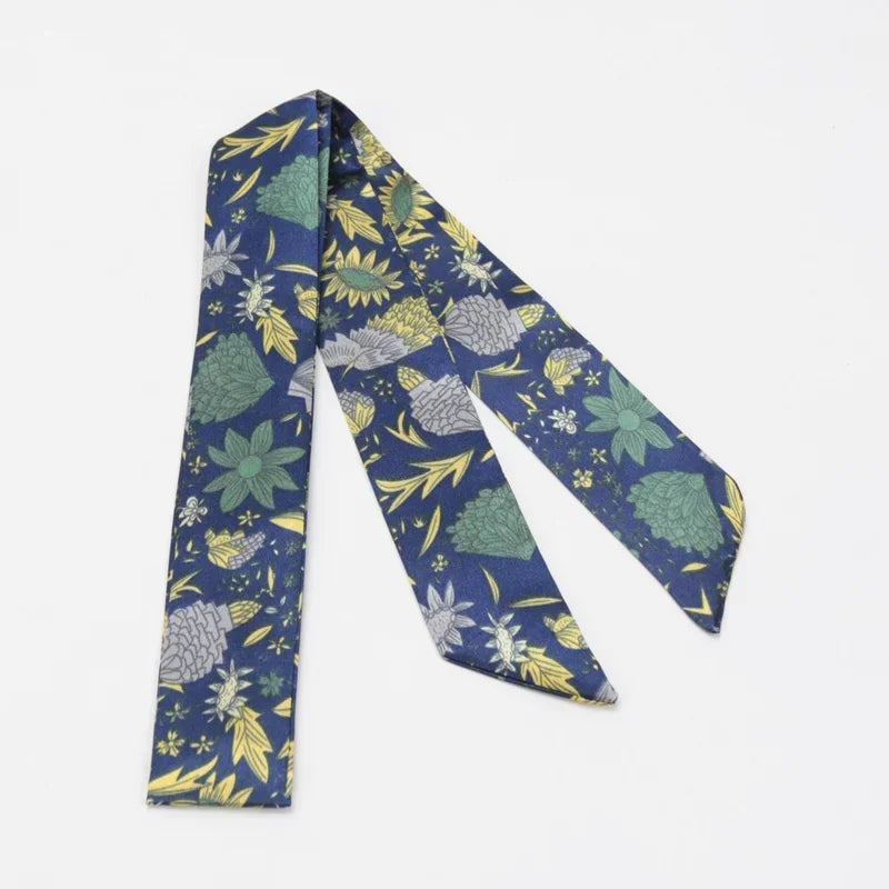 Women's Skinny Ribbon Scarf – Printed Polyester Hair Tie Ribbon Hair Scarf Qme A-4