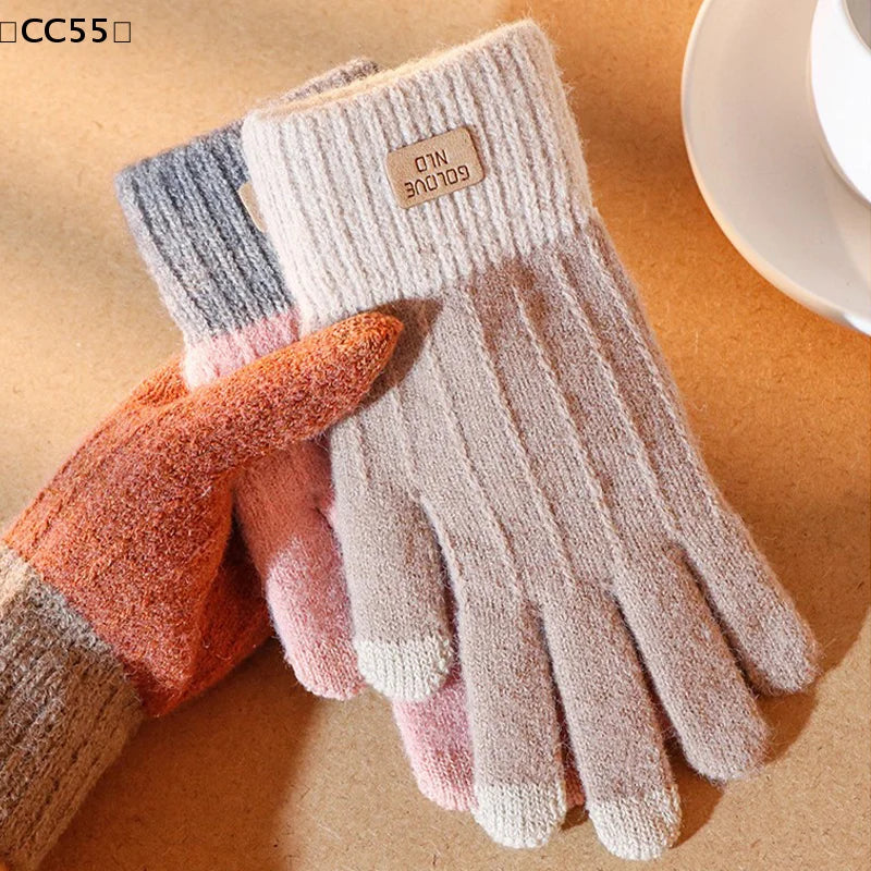 Women's Thick Plush Knitted Touchscreen Winter Gloves Winter Knitted Gloves Qst