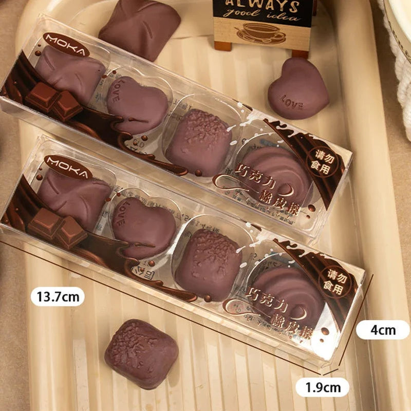 Kawaii Chocolate Eraser Set – Cute TPR Student Erasers 4pc Novelty Eraser Set Qme