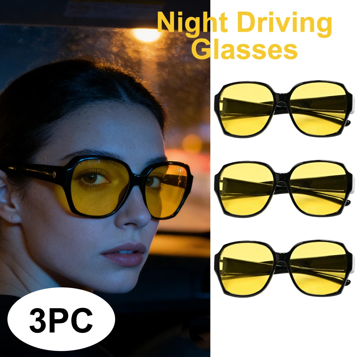 VOPHA Fit-Over Night Driving Glasses – Anti-Glare UV400 Unisex Fit Over Driving Glasses Qst 3PC